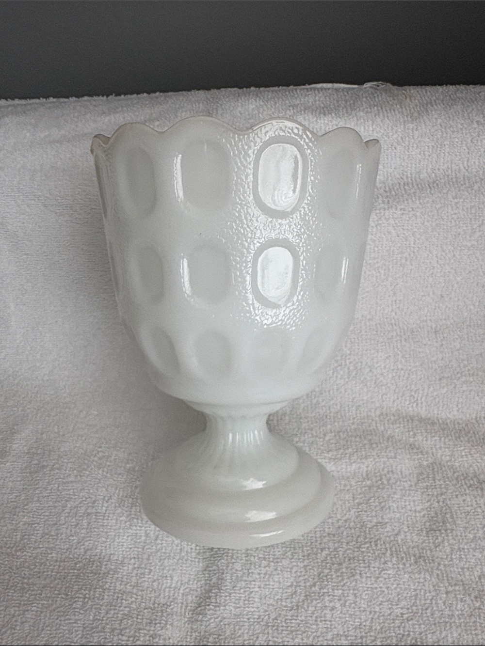 Elegant White Milk Glass Pedestal Vase - Decorative Hobnail Design